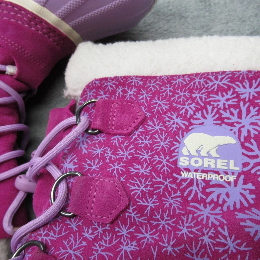 Sorel Snow Boots Youth 6 Purple Snowflake Lace‎ Up Faux Fur Waterproof Winter